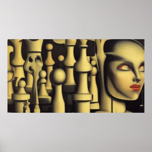 A modern surreal abstract chess figures  poster