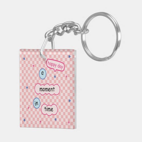 A moment in time with pink plaid  sparkling star keychain