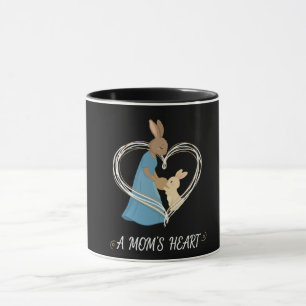 A Mom's Heart Cute Mother & Baby Bunny Illustrat Mug