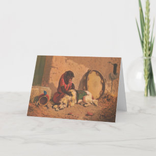 A Monkey And A Dog With A Large Tambourine Card