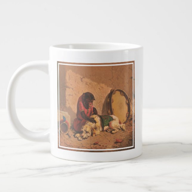 A Monkey And A Dog With A Large Tambourine Giant Coffee Mug (Left)