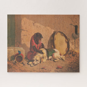 A Monkey And A Dog With A Large Tambourine Jigsaw Puzzle