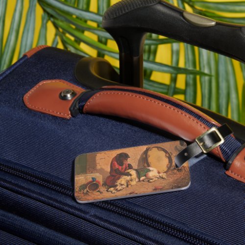 A Monkey And A Dog With A Large Tambourine Luggage Tag