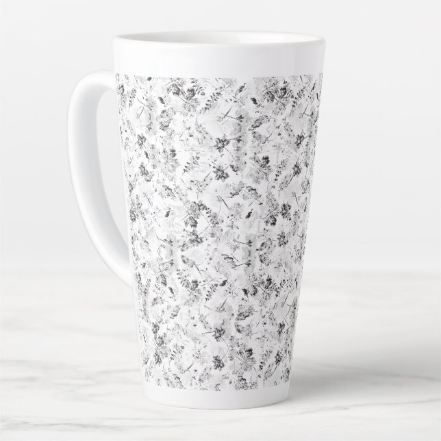 A monochromatic design showcasing a multitude of f latte mug (Left Angle)