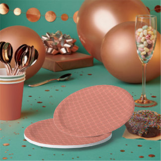 A monochrome dark orange small geometric pattern. paper plates
