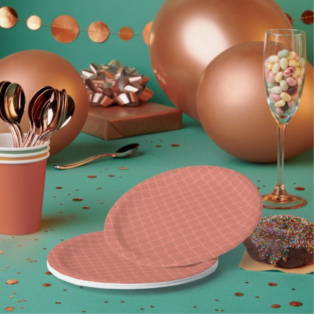 A monochrome dark orange small geometric pattern. paper plates (Multi)