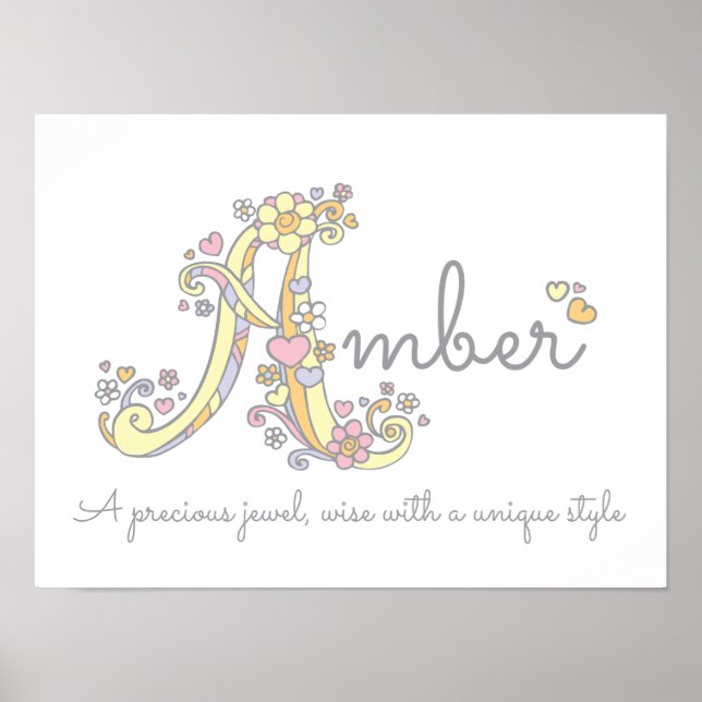A monogram art Amber girls name meaning poster (Front)
