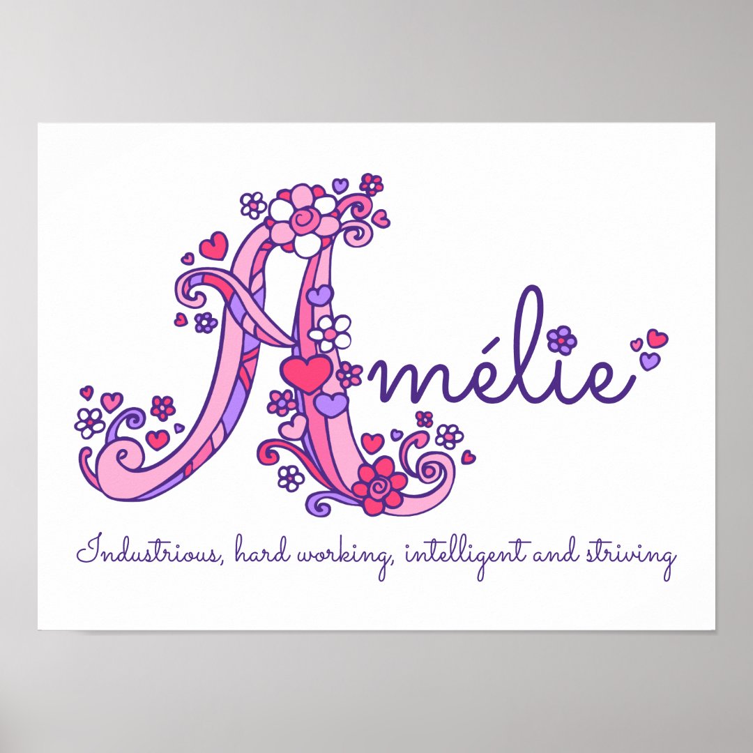 A monogram art Amélie girls name meaning poster Zazzle