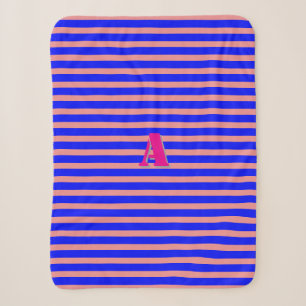 A Monogram Blue Pink Stripe Sherpa Blanket