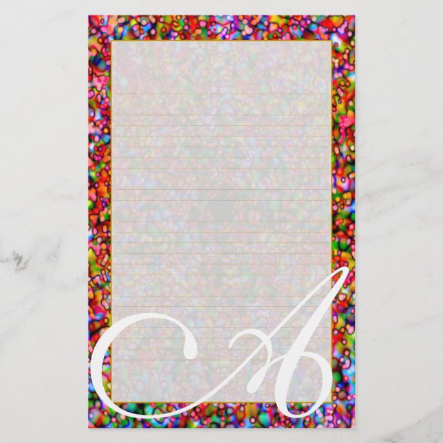 A Monogram "Colorful Bubbles" Fine Lined Stationery (Front)