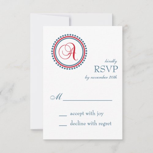 A Monogram Dot Circle RSVP Cards (Red / Blue)