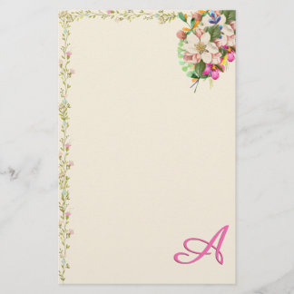 A Monogram Floral Bouquet Stationery