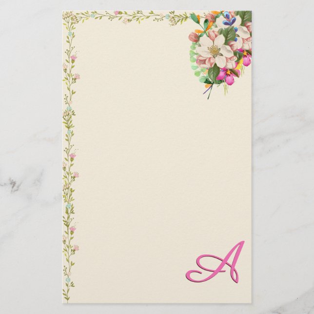 A Monogram Floral Bouquet Stationery (Front)