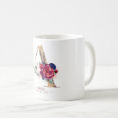 A Monogram Floral Burgundy Red and Navy Blue Coffee Mug (Front Right)