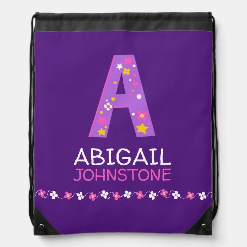 A monogram full name flower star graphic  drawstring bag