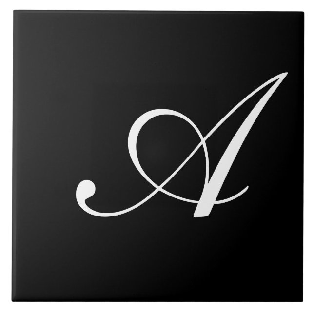 A Monogram Initial White on Black Ceramic Tile (Front)