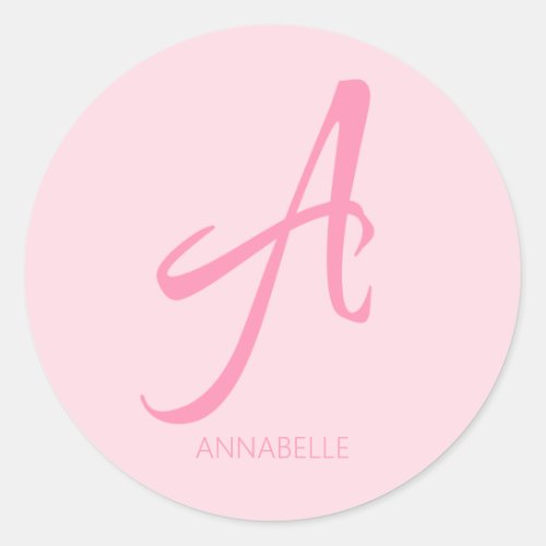 A Monogram Personalized Pink Classic Round Sticker