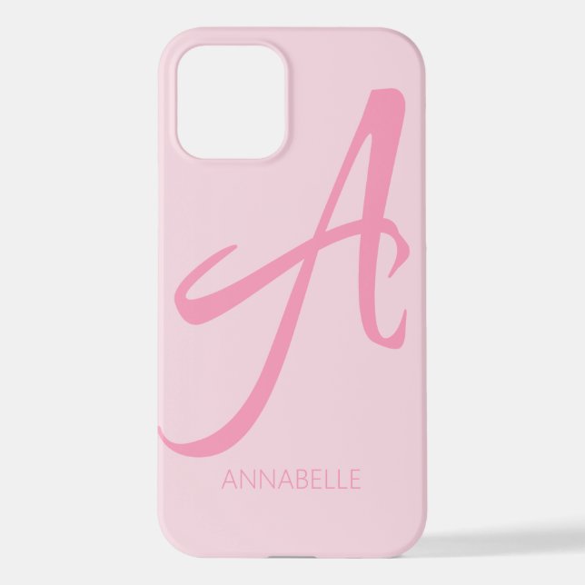 A Monogram Personalized Pink iPhone Case (Back)