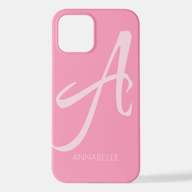 A Monogram Personalized Pink iPhone Case (Back)