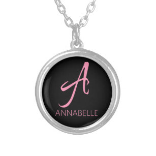 A Monogram Personalized Pink Silver Plated Necklace