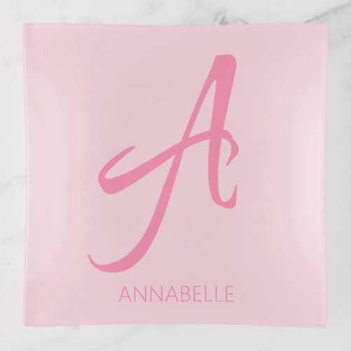 A Monogram Personalized Pink Trinket Tray