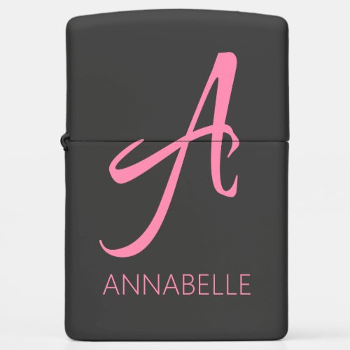 A Monogram Personalized Pink Zippo Lighter