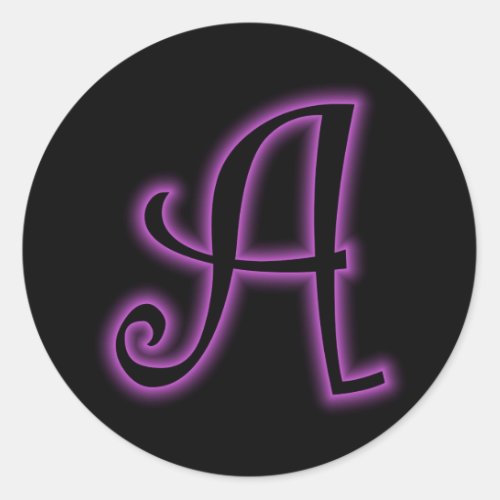 A Monogram Purple Neon Classic Round Sticker