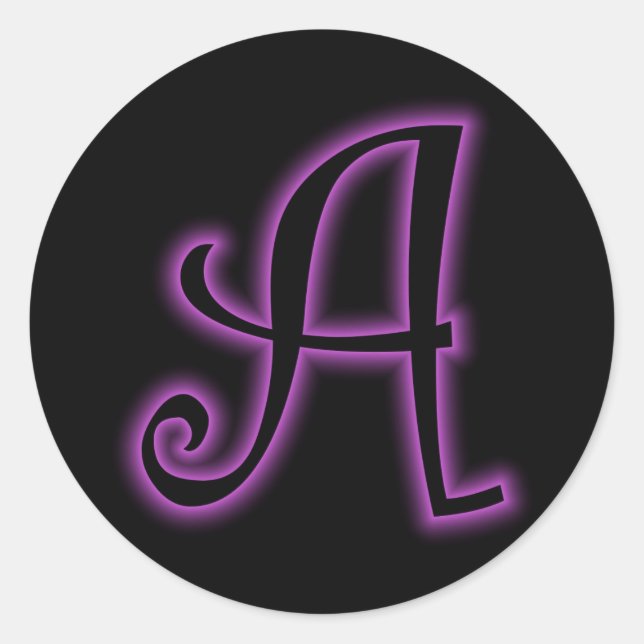 A Monogram Purple Neon Classic Round Sticker (Front)
