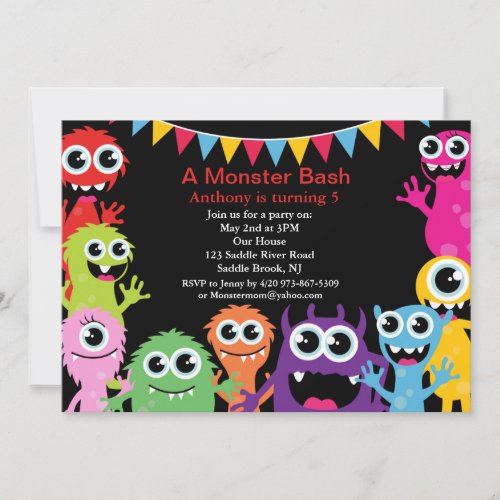 A Monster Bash Kids Birthday Invitation