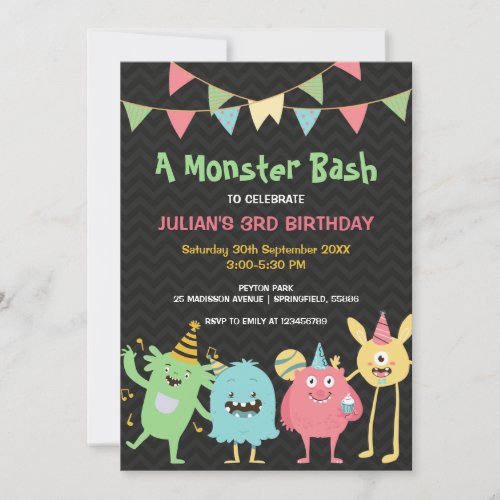 A Monster Bash Kids Colorful Birthday Invitation