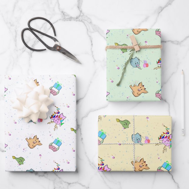 A Monster Party Set Wrapping Paper Sheets (Front)