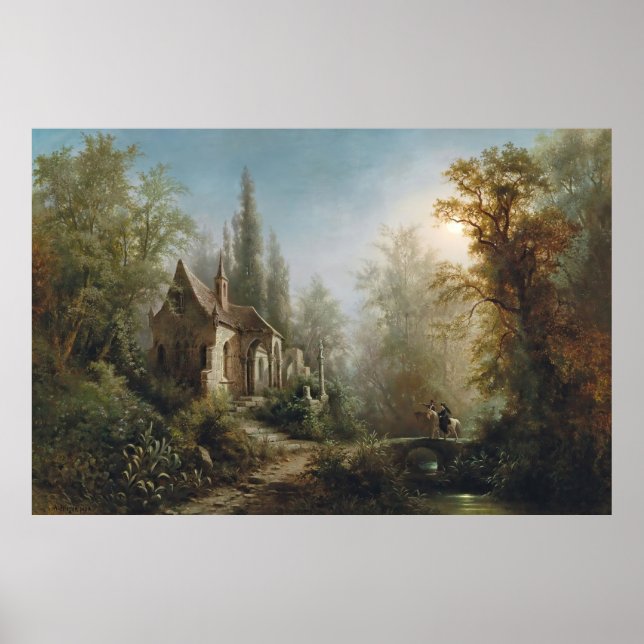 A Moonlit Night Over A Chapel And Riders Poster (Front)