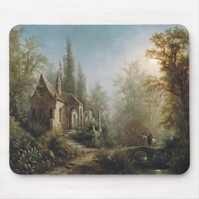 A Moonlit Night Over a Chapel and Riders - Rieger  Mouse Pad (Front)