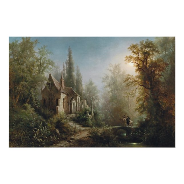 A Moonlit Night Over a Chapel and Riders - Rieger  Poster (Front)