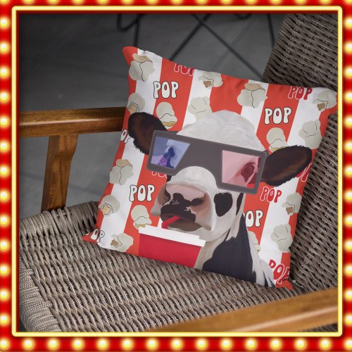 A Moovie Time Cow _ Red Throw Pillow