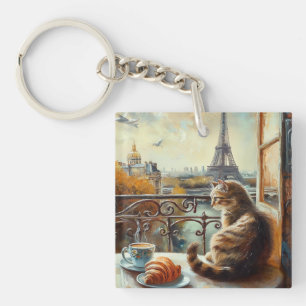 A Morning in Paris   Ginger Cat at a Cafe Keychain