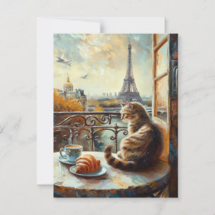 A Morning in Paris   Ginger Cat at a Cafe Postcard