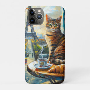 A Morning in Paris Tabby Cat at a Cafe iPhone 11 Pro Case