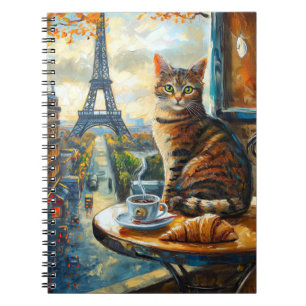 A Morning in Paris   Tabby Cat at a Cafe Notebook