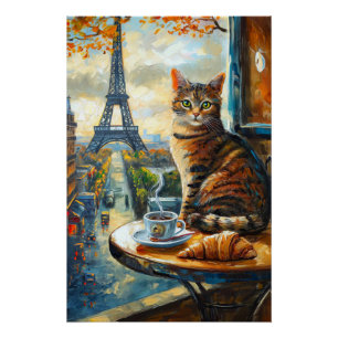 A Morning in Paris Tabby Cat at a Cafe Poster