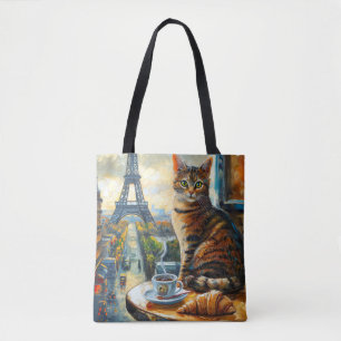 A Morning in Paris   Tabby Cat at a Cafe Tote Bag