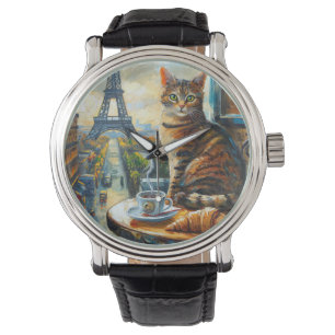 A Morning in Paris Tabby Cat at a Cafe Watch