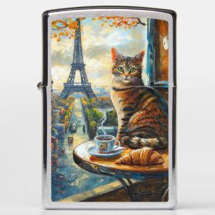 A Morning in Paris Tabby Cat at a Cafe Zippo Lighter