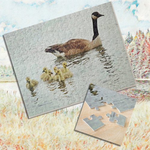 A Mother Goose and Her Baby Goslings Nature Jigsaw Puzzle