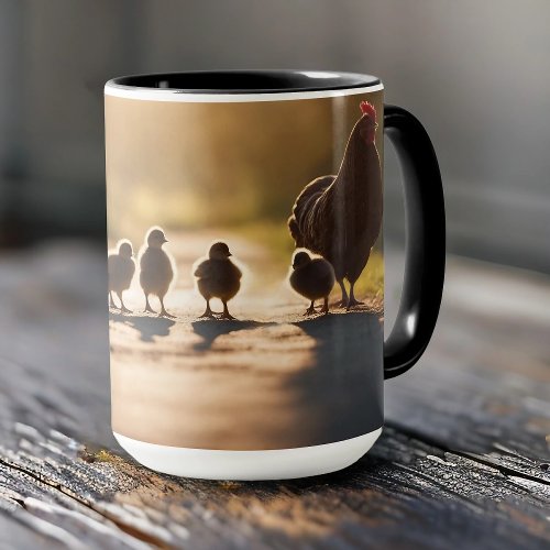 A mother hen and her chicks mug