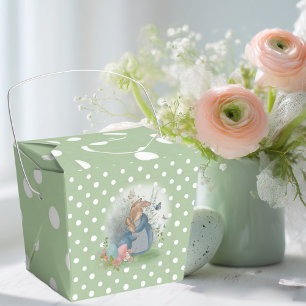 a mother rabbit and her baby rabbit in a clearing favor boxes