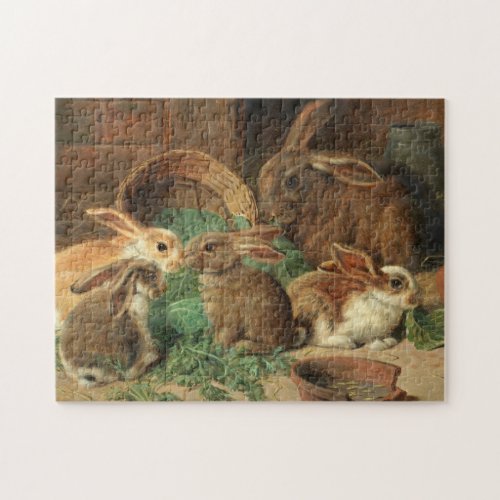 A Mother Rabbit and her Young by Alfred Barber Jigsaw Puzzle