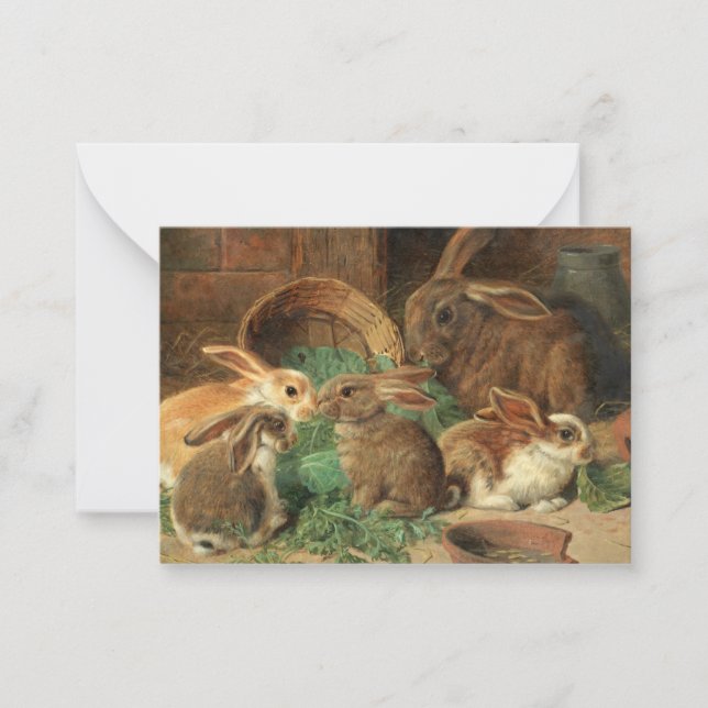 A Mother Rabbit and her Young by Alfred Barber Note Card (Front)