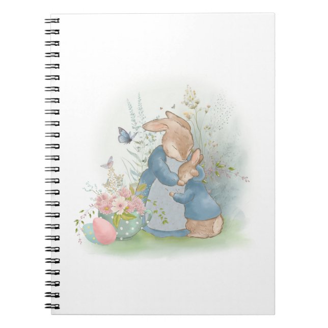 A mother rabbit with a baby rabbit in a clearing w notebook (Front)