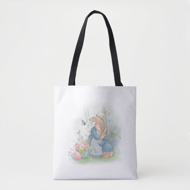 A mother rabbit with a baby rabbit in a clearing w tote bag (Front)